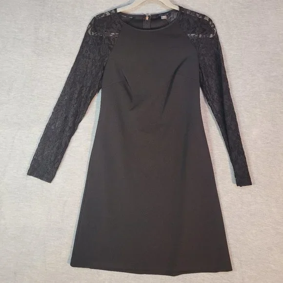 tommy hilfiger black dress with lace sleeves Tommy Hilfiger Women's Shift Dress, Plain Black, 2 at Amazon Women's  Clothing store